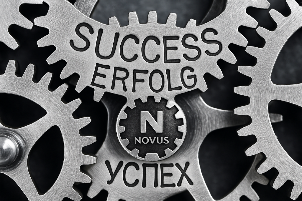 Zahnräder mit Novus-Logo – Symbol für Erfolg und Kooperation